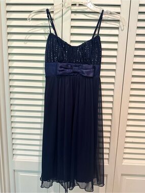 Ruby Rox Navy Blue Spaghetti Strap Party Dress with Bow